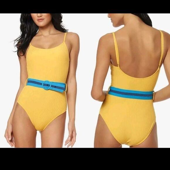 NEW Jessica Simpson One Piece Swimsuit Retro Vintage Style Yellow Daisy Large - Picture 1 of 7